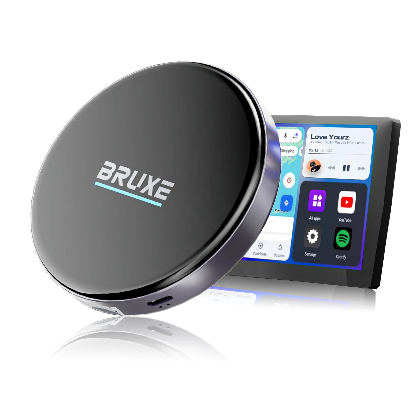 BRUXE R6-H 카플레이 AI 박스 안드로이드 14 무선 어댑터 3in1 시스템 차량용 스마트 비디오 박스 4G 유튜브 넷플릭스 전화 통화 GPS 지원