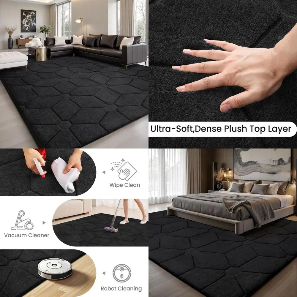 

Fluffy Grey 8x10 Area Rugs, Soft Living Room and Bedroom Floor Coverings, Machine Washable Non-Slip