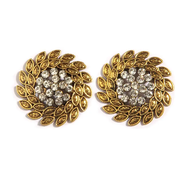 2Pcs 34mm Round Crystal Metal Rhinestone Buttons Appliques Embellishment Flatback For Wedding Bouquet Cloth Bag Shoe Decoration