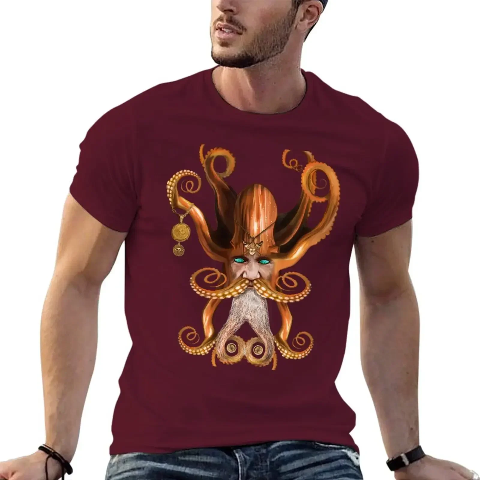 Aesthetic Clothes Oversizeds Clothes for Men Graphic T Shirts Summer Kraken Octopus Captain Davy Jones Locker T-shirt