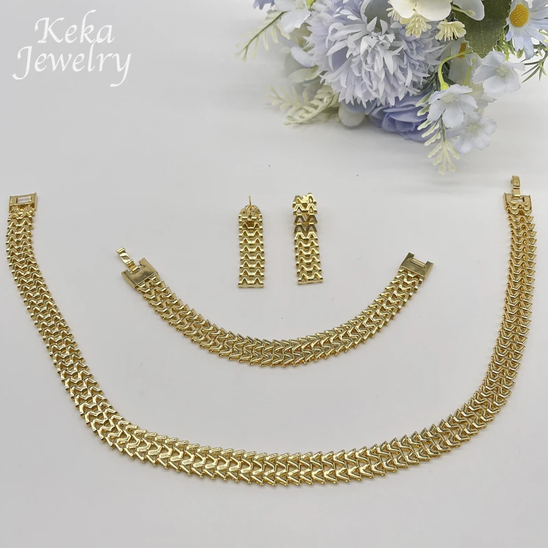 18k Gold Plated Jewelry Set Woman America Delicacy Necklace Pendant Earrings Sets Dubai Indian Women Wedding Party Accessories