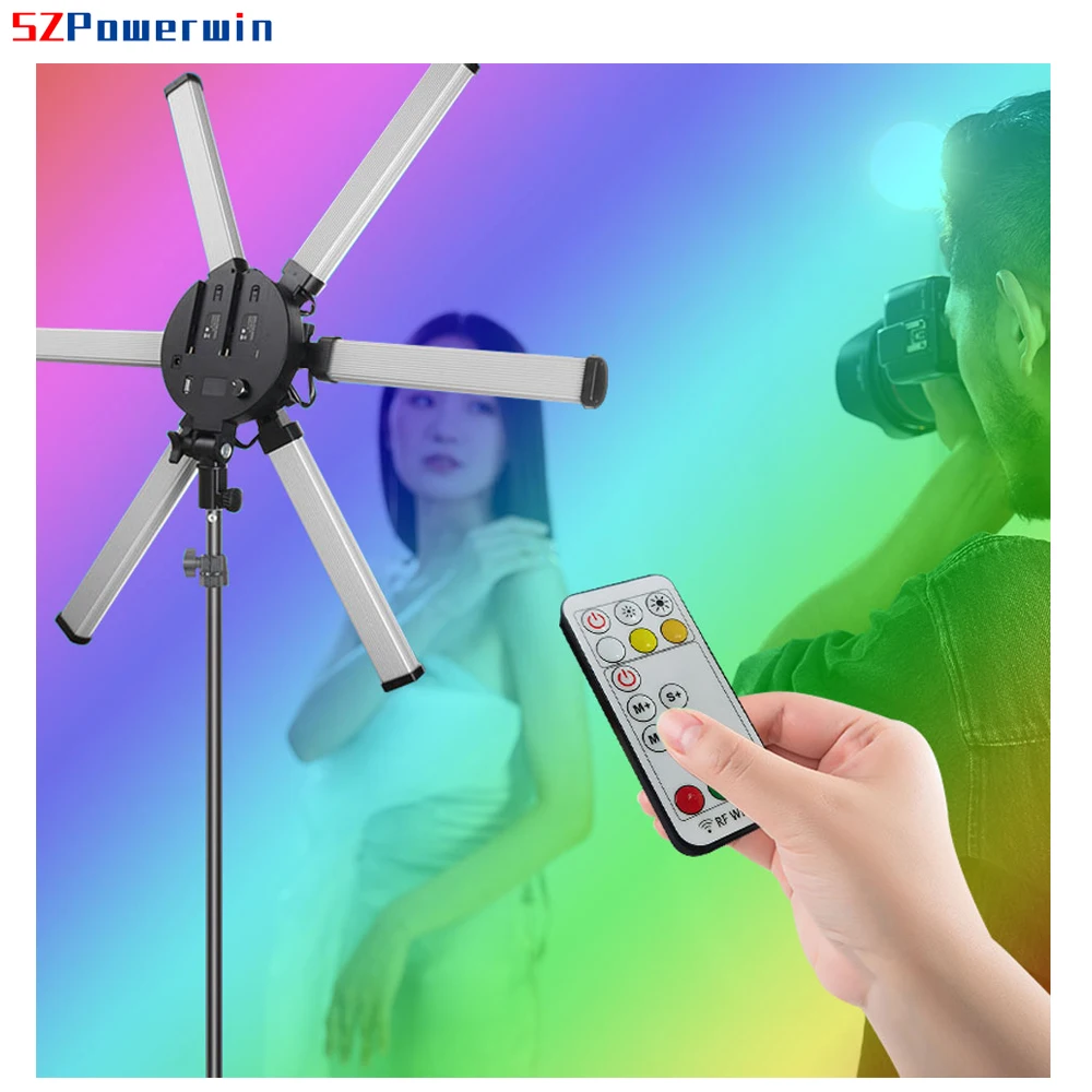 Powerwin 54W 26 Inch LED RGB Photography Light 6 Arms Bars Eyelash Live Streaming Photo Studio Video Lamp Tube Aluminum Alloy