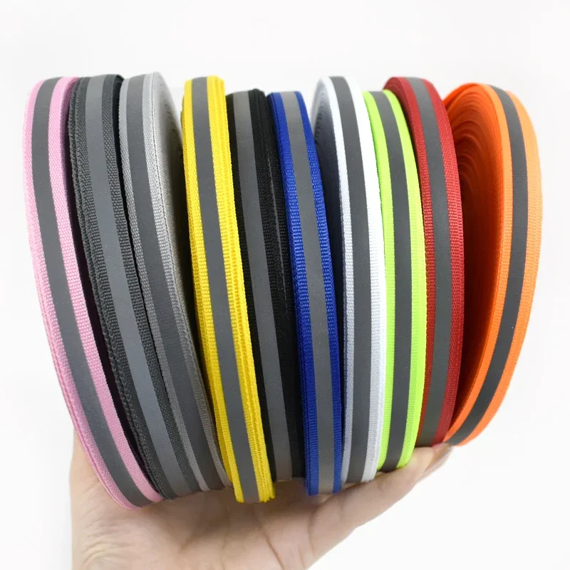 

20Yards 10mm Reflective Nylon Webbing Safety Warning Band Fluorescent Silver Ribbon Uniform Garment Decor DIY Sewing Accessories