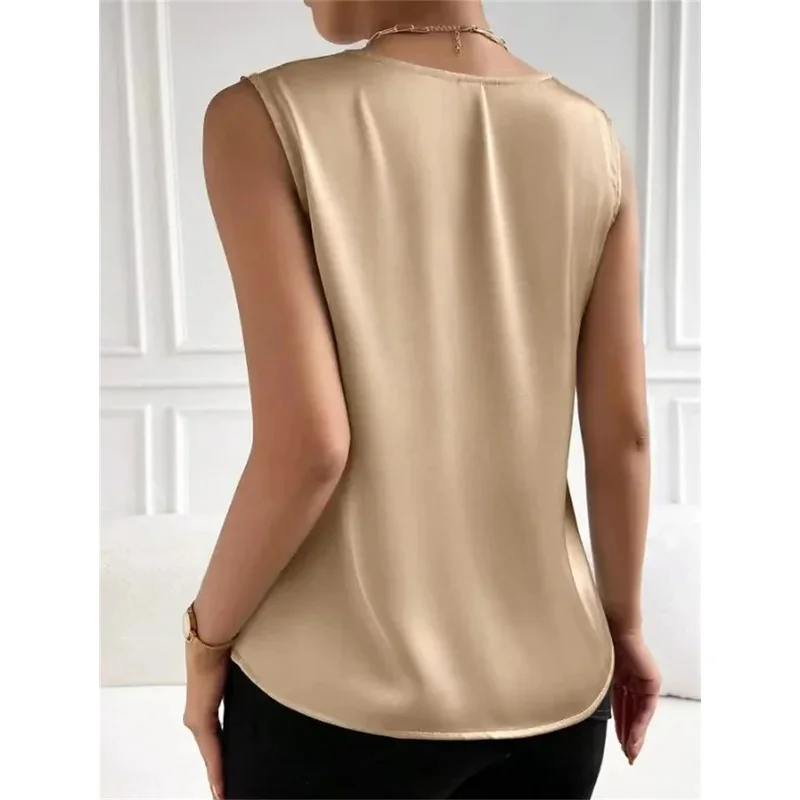 여성 조끼 우아한 기질 V넥 조끼 여름 휴가 심플 단색 패션 만능 민소매 탑