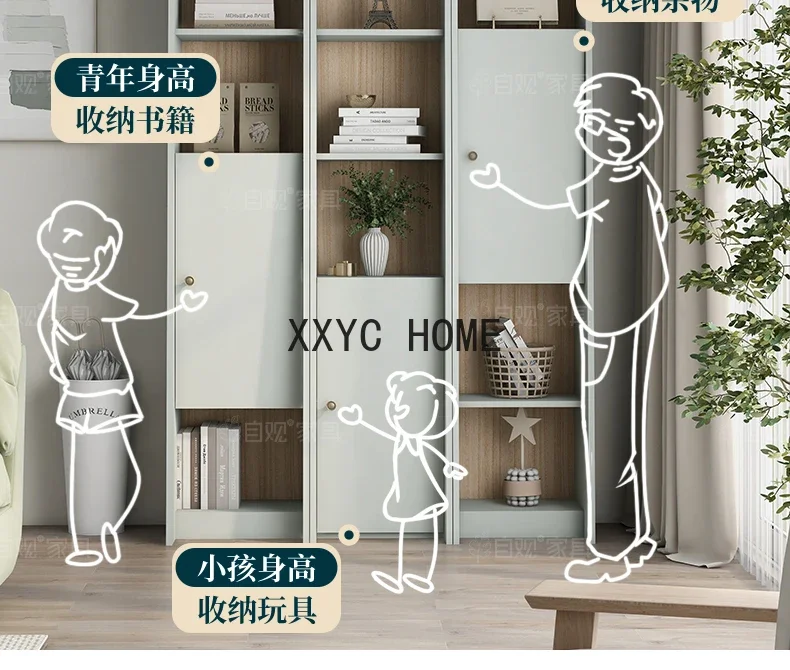 

Integrated Wall Free Combination Bookshelf Trapezoidal Display Stand with Door High Cabinet