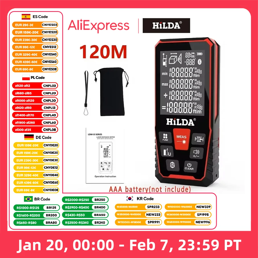 HILDA 50M/100M/120M Laser Rangefinder Professional Measuring Instrument Laser Rangefinder Testing Tool