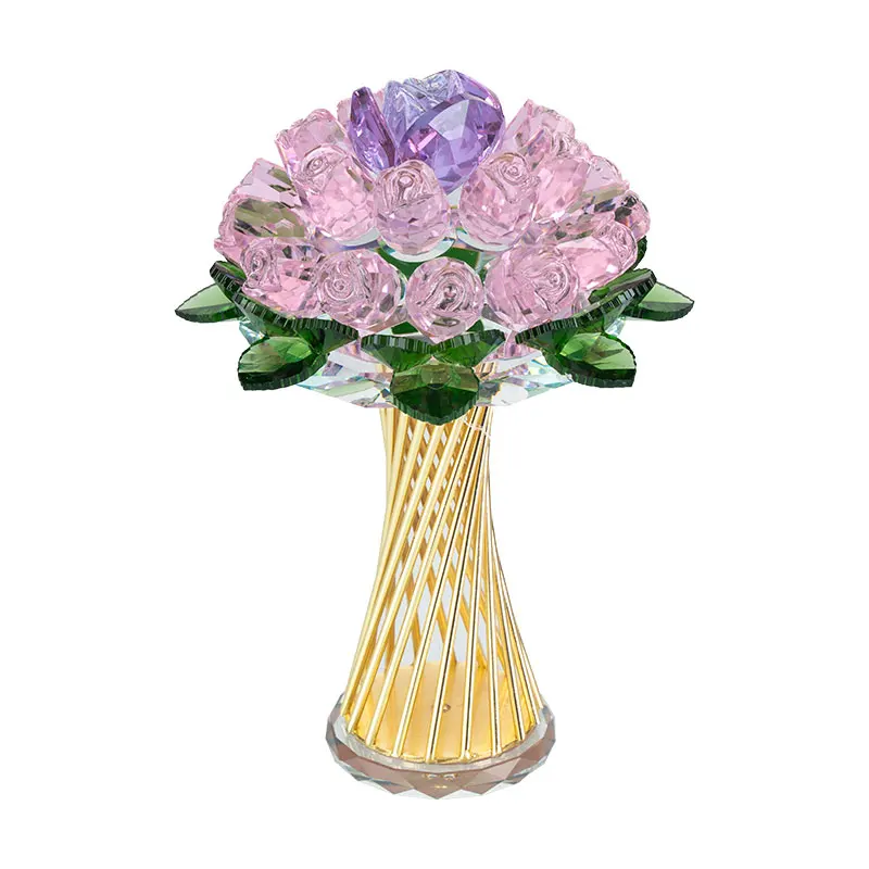 High Quality Round Crystal Rose Carving Craft Metal Base Wedding Decoration Desk Ornament Valentine's Day Gift