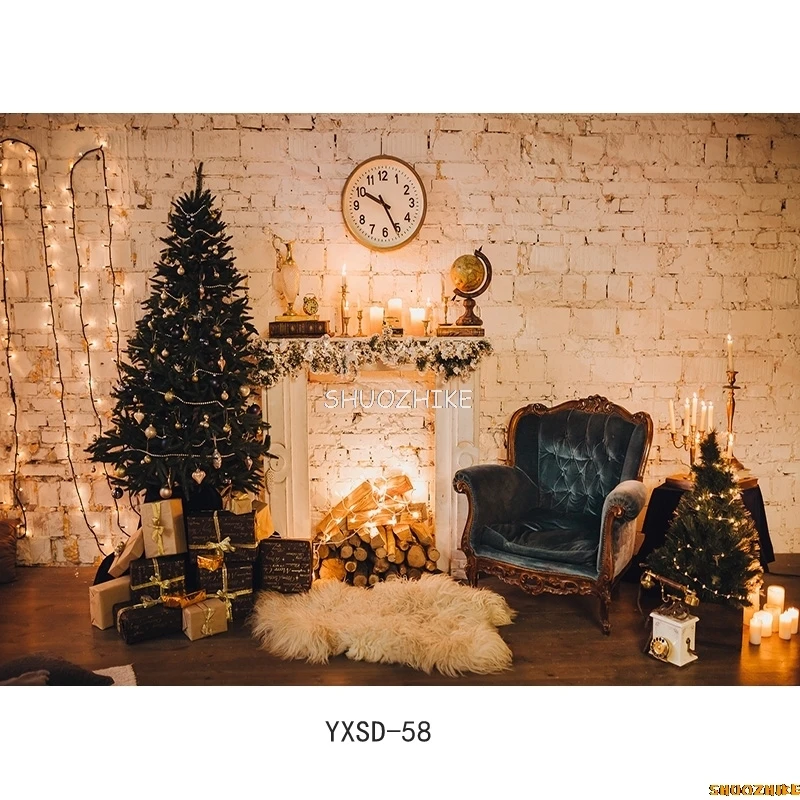 Shuozhike-クリスマステーマ屋内写真背景、クリスマスツリー、暖炉、ポートレート、写真の背景、YXSD-06