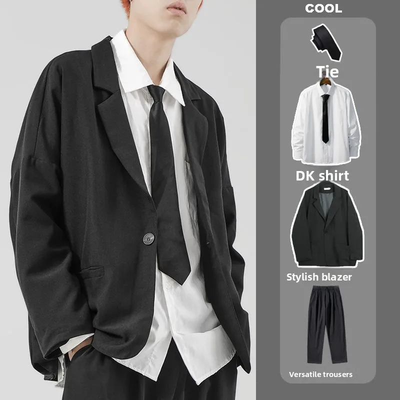 

Casual Loose Men's Wedding Best Man Suit Jaet Student Class orm DK orm Thi Briti Sle College Sle Two Buttons