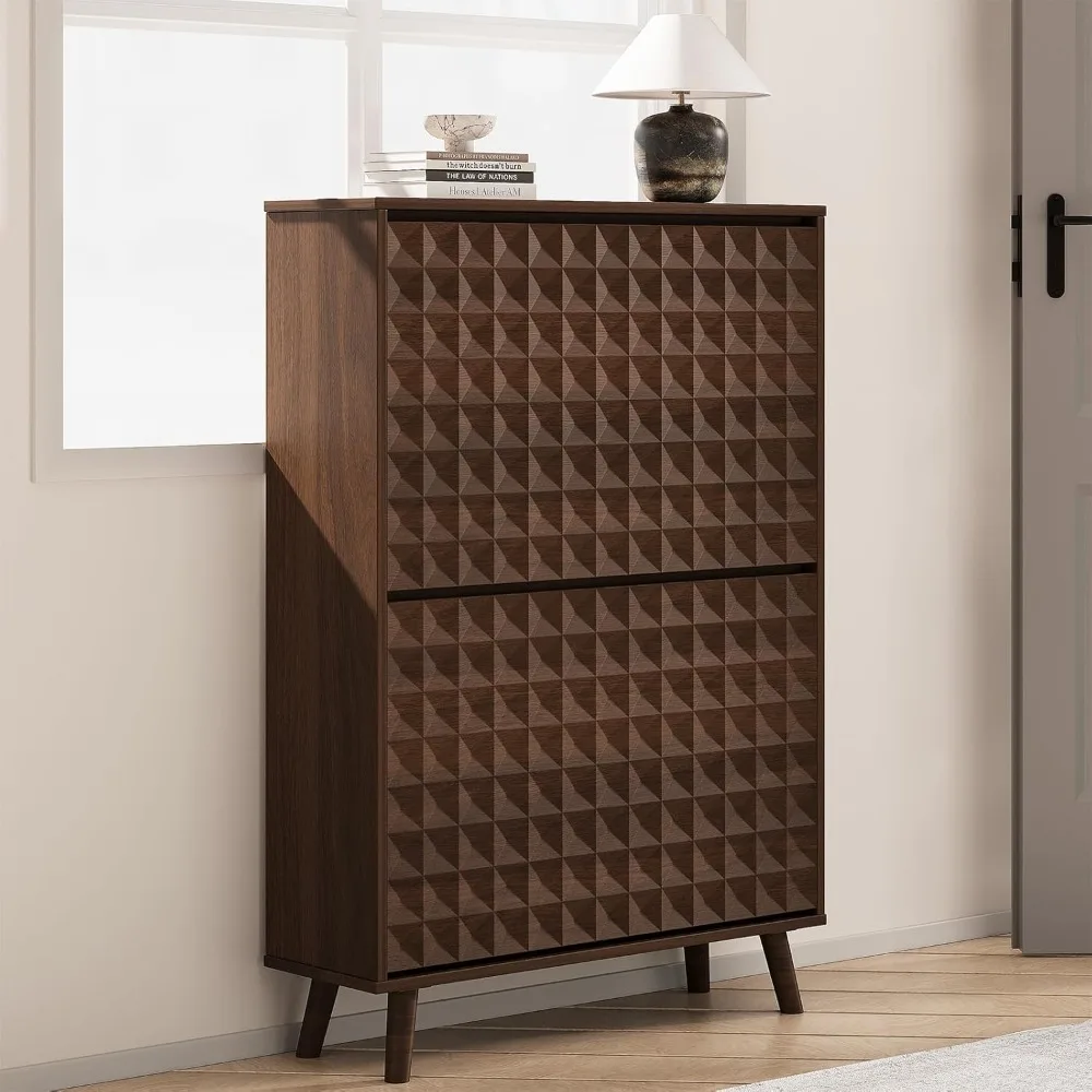 

Entrance shoe cabinet with 2 flip drawers, shoe cabinet, modern diamond shaped panel