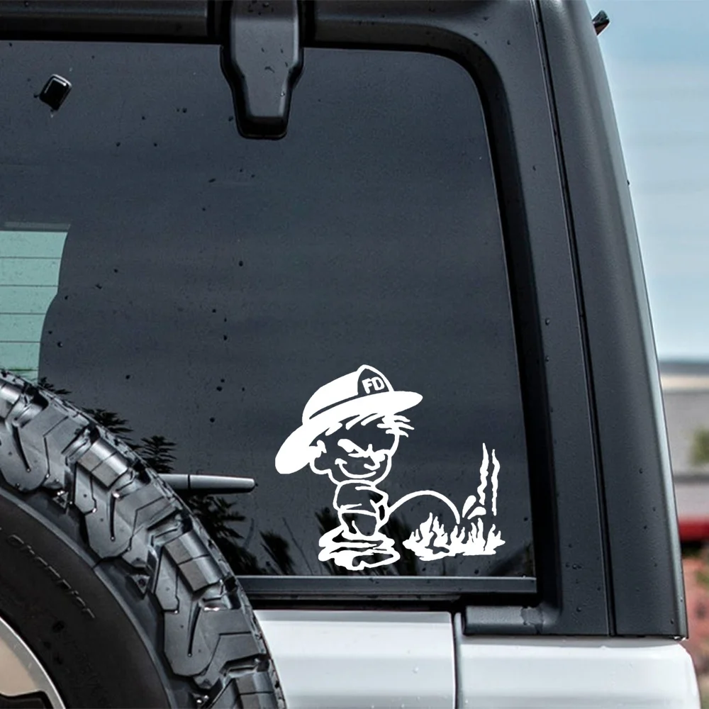 

Черно-белая наклейка с мультяшным пожарным (логотип FD и дизайн пламени) Водонепроницаемые клейкие наклейки для декора автомобиля