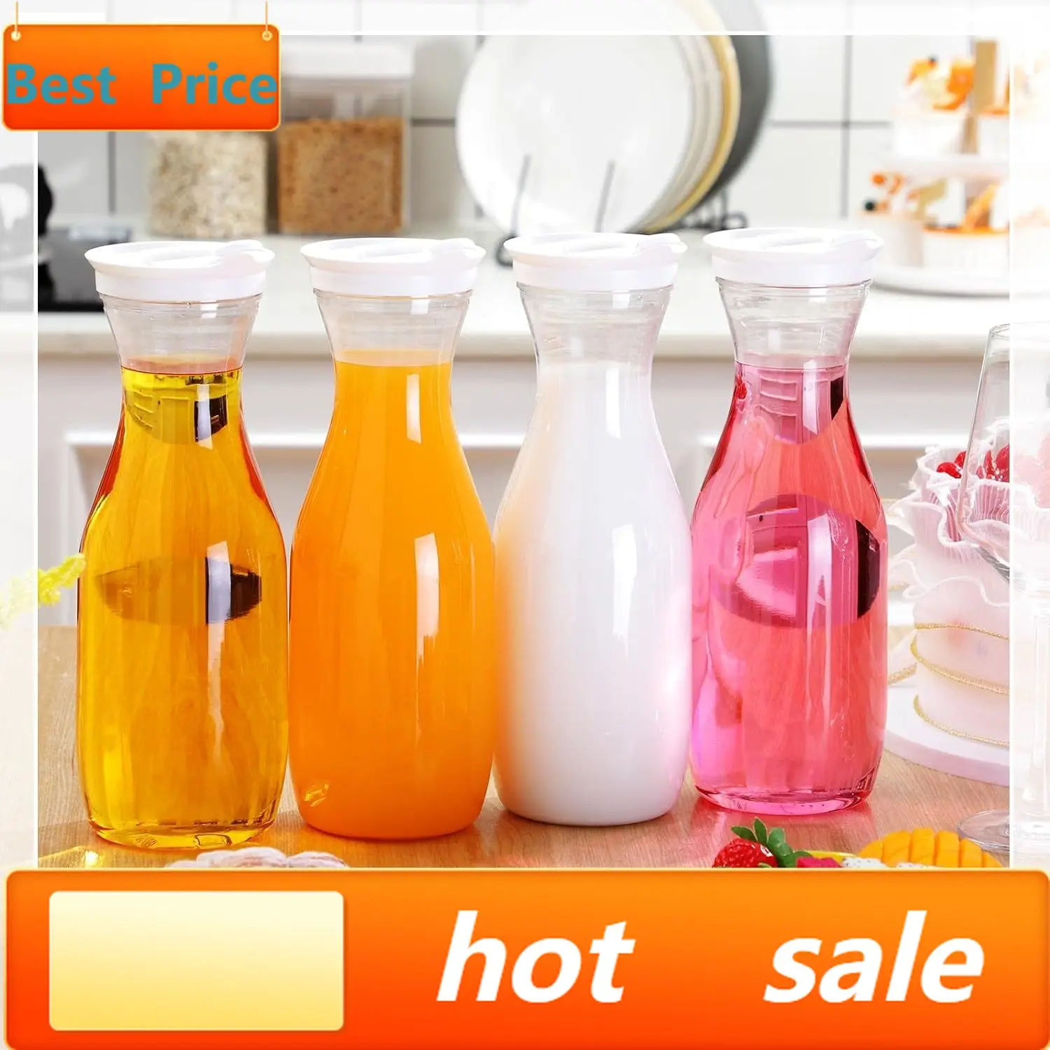 

Хит продаж: Набор из 24 пластиковых кувшинов для воды с крышками, 32 унции, прозрачные графины для сока, для мимоза-бара, напитков, молока, холодного чая