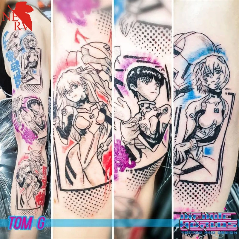 

Neon Genesis Evangelion Anime Tattoo Stickers EVA Asuka Arm Sleeve Tattoo Stickers Toys Disposable Waterproof Sticker Toys