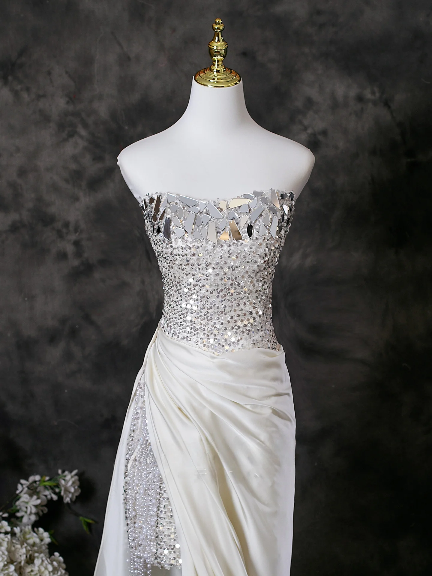 White Angel Heart Strapl Long Dr para mujer, adecuado para actuaciones escénicas, fiestas finales de año, bodas y aduaciones