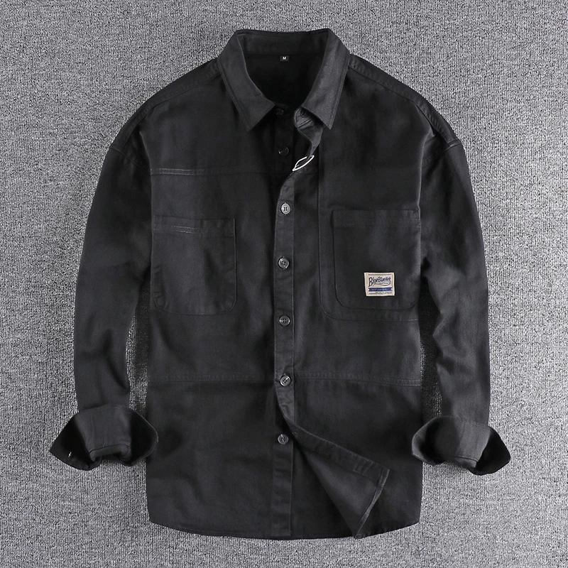 

Vintage cargo shirt Men's autumn wash woven solid color fashion casual shirt