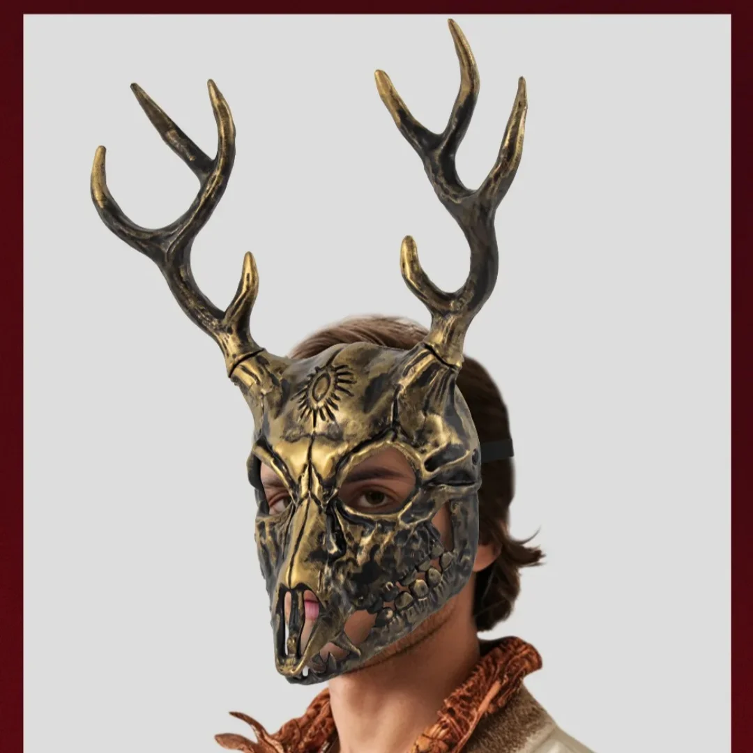 أقنعة قرون تأثيري الحيوان Bighorn الأغنام البغل الغزلان العظام قرن الوعل هالوين خوذة حفلة أقنعة غريبة مخيف حفلة تنكرية الدعائم #4