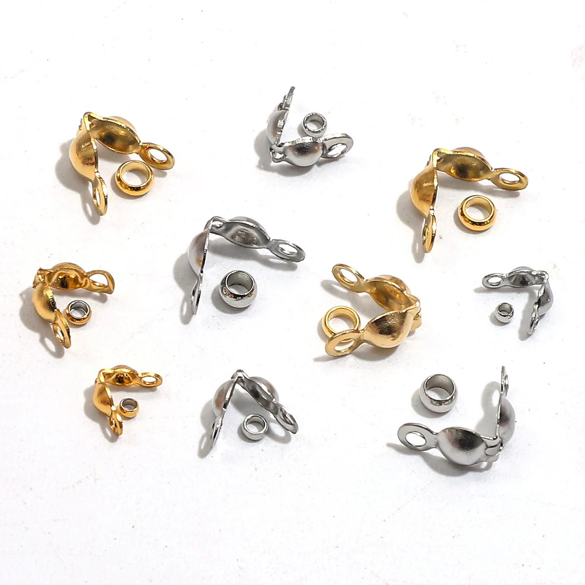 Gold/Silver Stainless Steel Buckle + Positioning Bead Buckle Accessories Set For Handmade DIY Beading 50 Each, 100 In Total