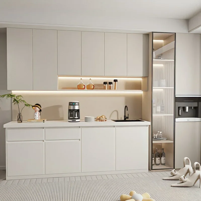 Office tea cabinet company wash basin kitchen cabinet solid wood dining side cabinet water bar counter thickened quartz stone co