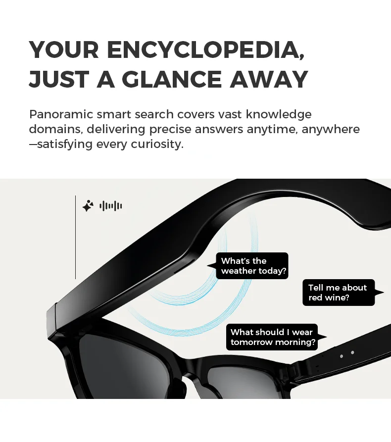 AI Smart Bluetooth Sunglasses Audio Call Music Voice Assistant Real-Time Translation HD Photography Outdoor Sports Smart Glasses