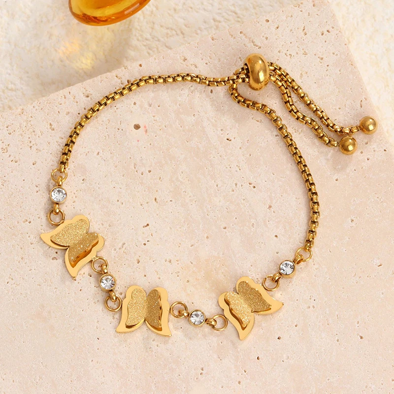 ANENJERY 316L Stainless Steel Butterfly Zircon Pull Bracelet for Women Fashion Vintage Personality Jewelry Gifts Wholesale
