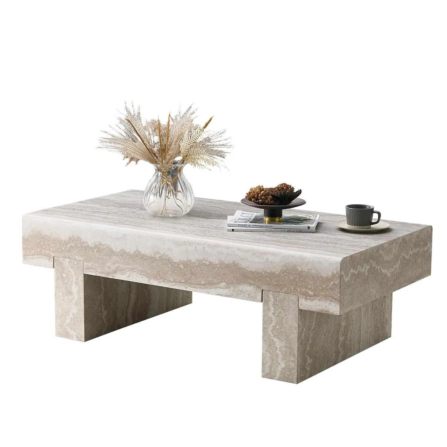 Modern Faux Stone Travertine Rectangle Coffee Table For Living Room Mid Century Center Table, Customized