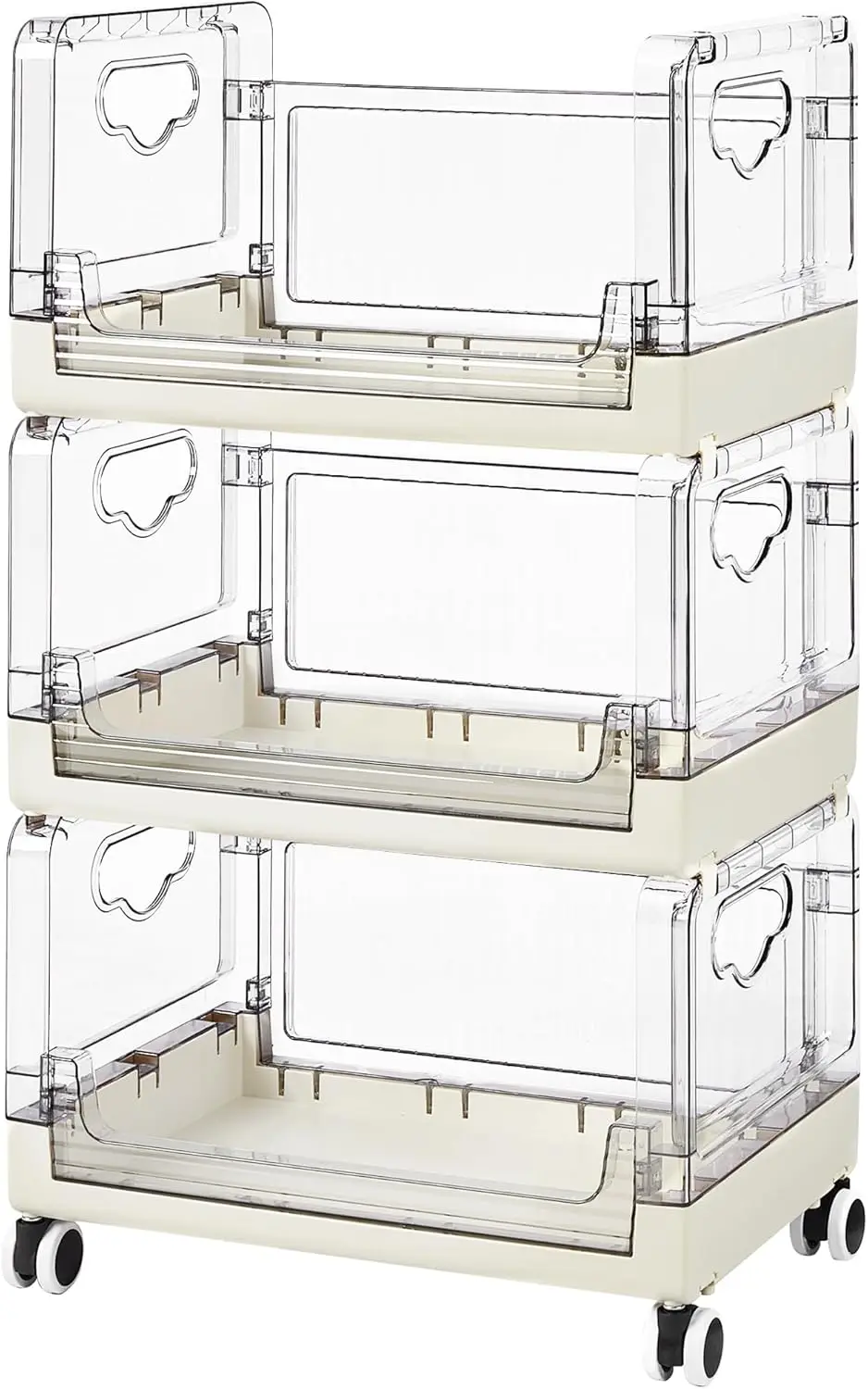 

3-Tier Fruit and Vegetable Basket, Stackable Kitchen Storage Organization with Wheels, Plastic Rolling Cart with Handles