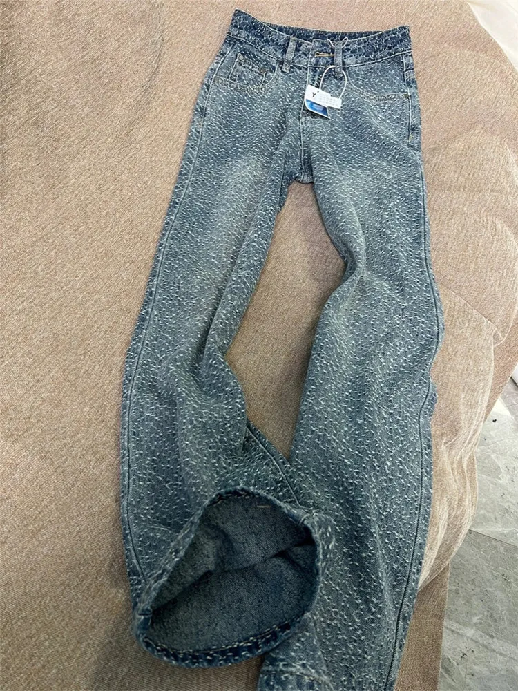 

Американские ретро-джинсы с цветочной вышивкой, широкие штанины, женские, с высокой талией, утягивающие, удлиненные, с эффектом потертости, длина в пол