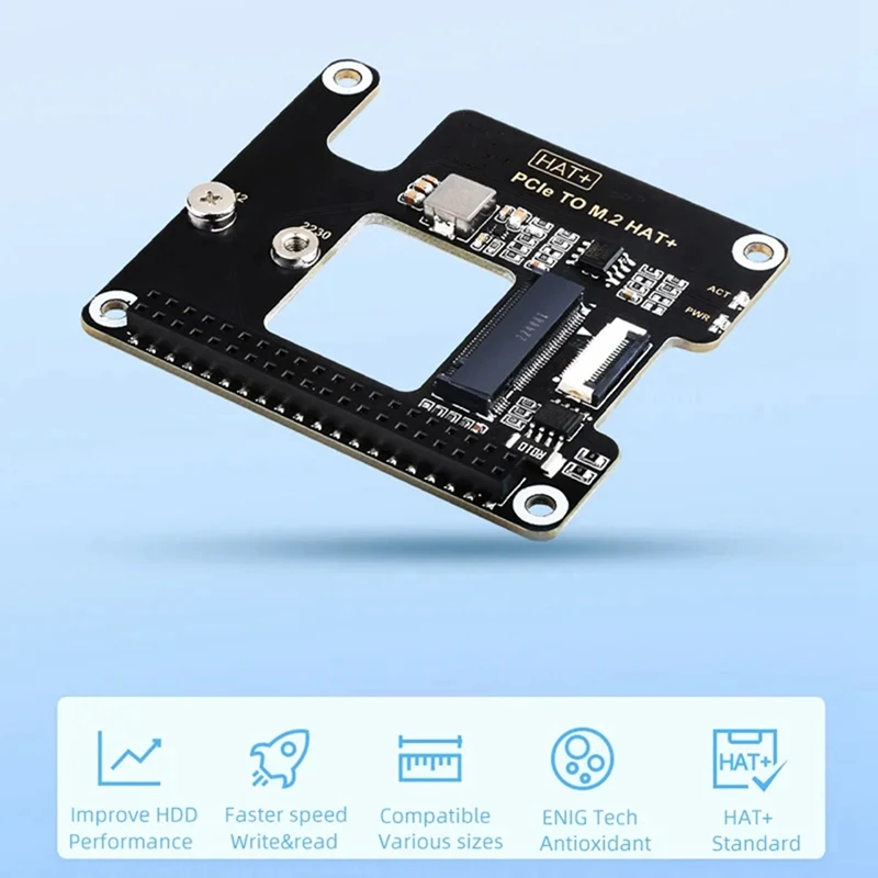 1 PCS For Raspberry Pi 5 Pcie To M.2 HAT NVME High Speed Expansion Board Black Plastic+Metal Support Active Cooler