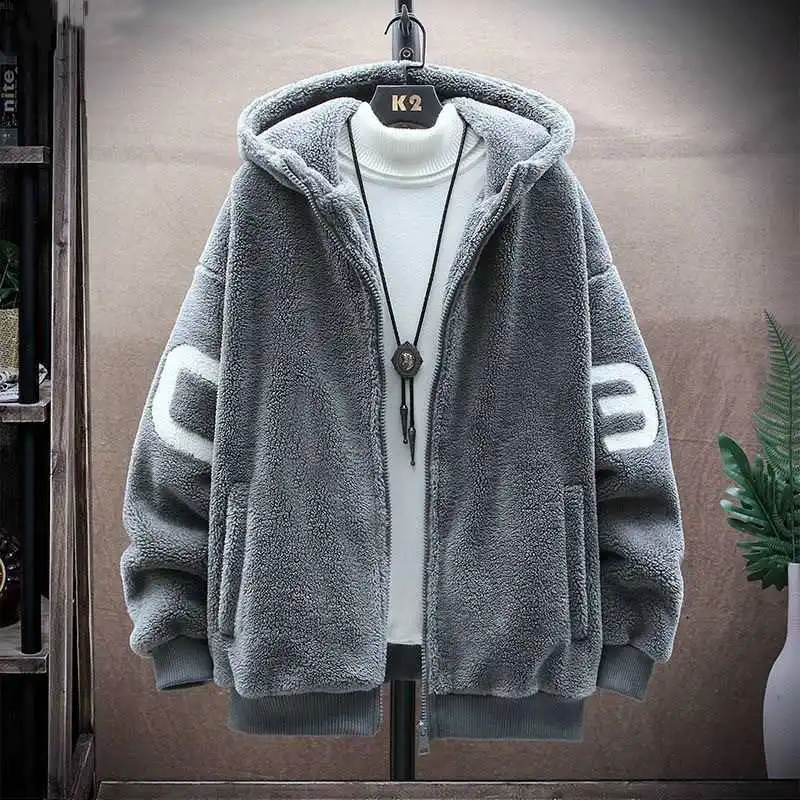 Agnello Velluto Jaet da uomo alla moda con cappuccio di grandi dimensioni autunno inverno vestiti di cotone Hong Kong Sle sciolto casual caldo coppia Cotto...