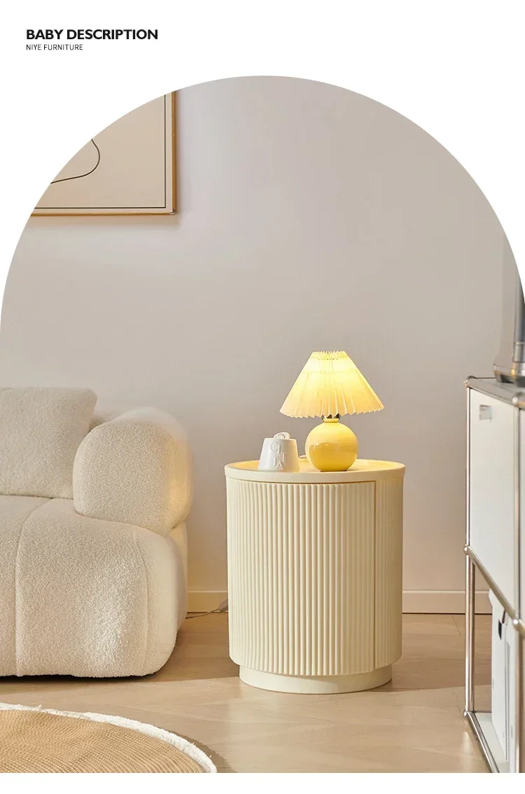 Nordic creme vento mesa de cabeceira luz francesa luxo quarto moderno simples armazenamento circular armário cabeceira móveis