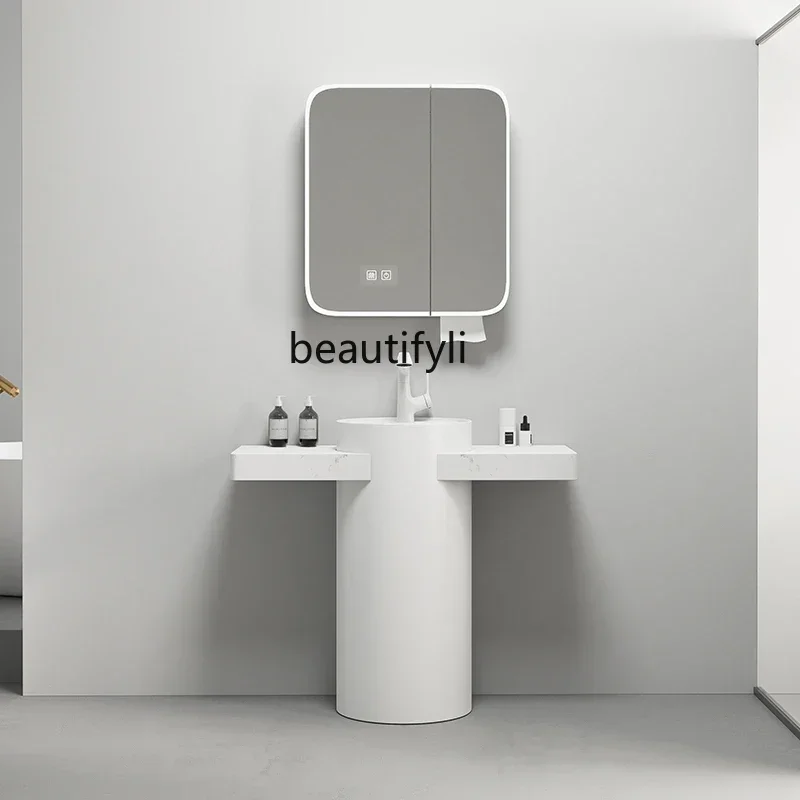Round ceramic column basin, rock slab storage, countertop integrated bathroom, washbasin, outdoor washbasin widened and deepened