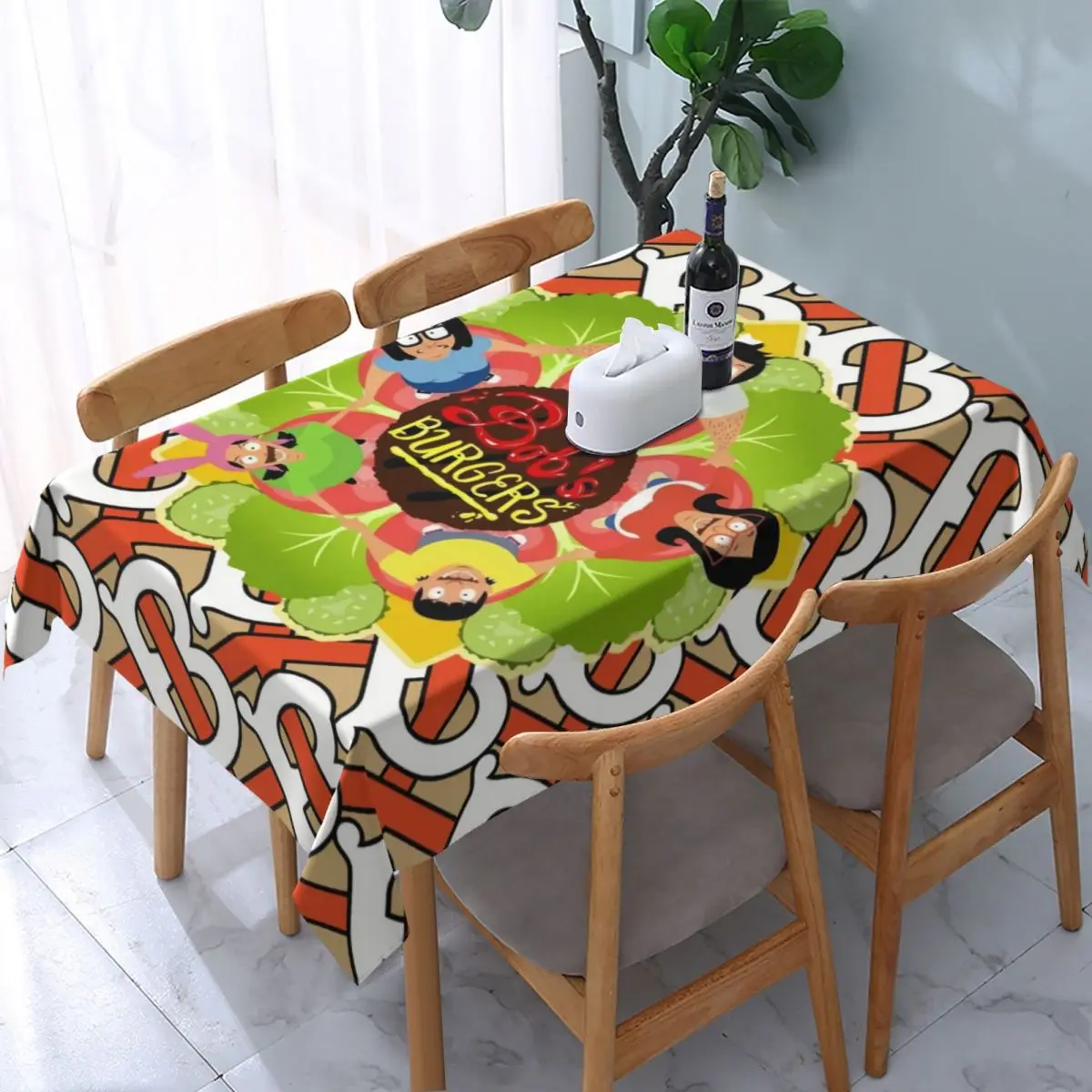 Customized Disney Bob's Burgers American Animation Tablecloth Rectangular Elastic Waterproof Table Cloth Cover for Kitchen