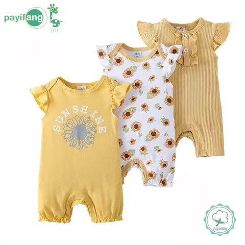 3-Pack Newborn Baby girl Rompers, Cute flower Print Short Sleeve Bodysuits, Easy On/Off, Breathable & Comfy, Daily Outfit & Hospital Bag Essentials