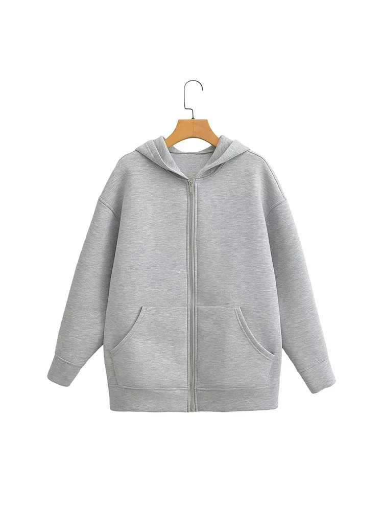 

женская мода улица повседневная осень и зима куртка с капюшоном молнии толстовка куртка простой личности универсальный куртка женская ленивый ветер толстовка куртка