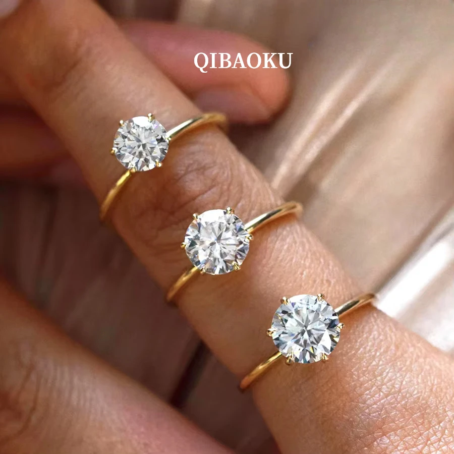 QIBAOKU 0.5-5CT Moissanite Ring S925 Silver 6 Prongs Lab-grown Diamond Rings Solitaire Wedding Bands Fine Jewelry With GRA 2026