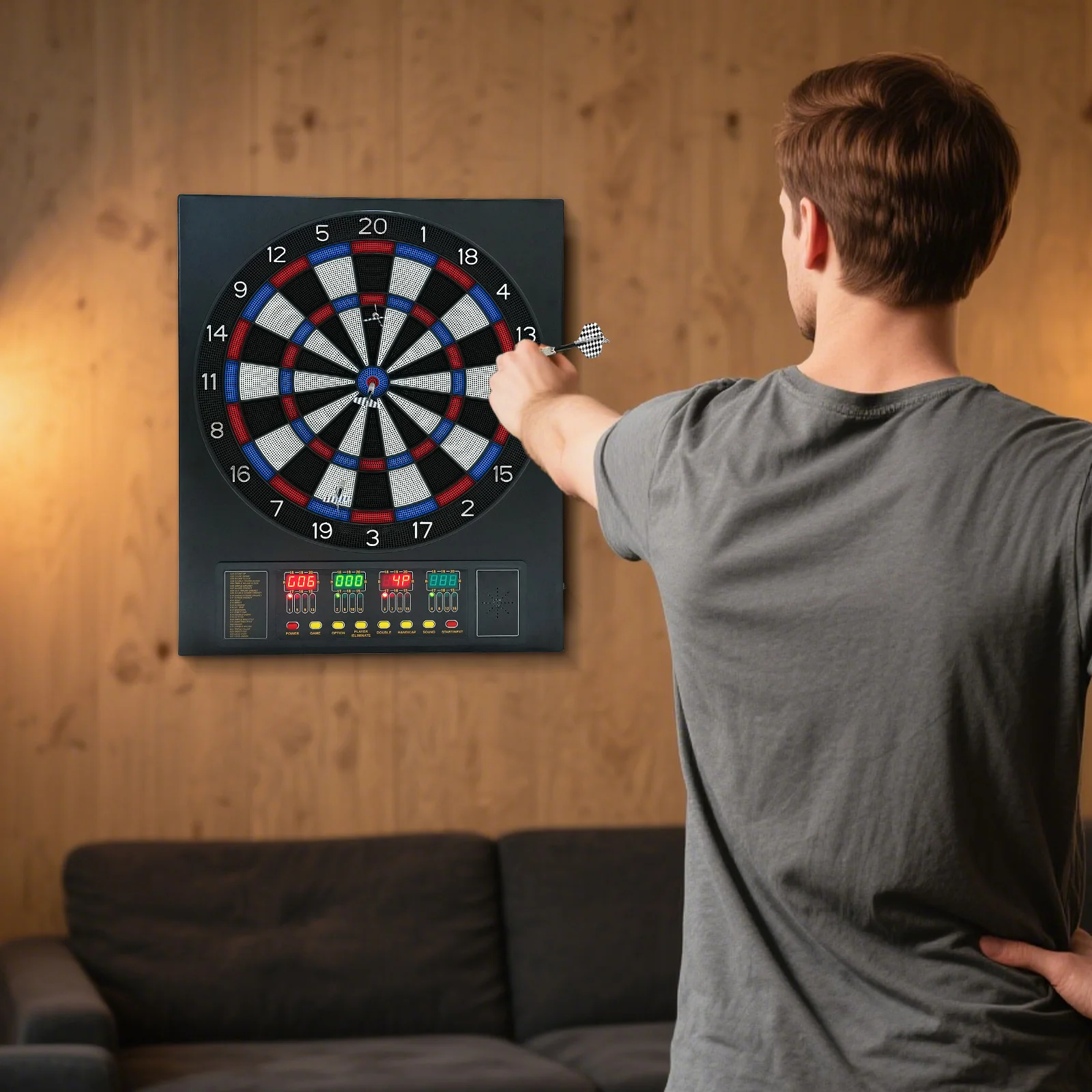 16-Player Electronic Dartboard, 27 Games & 243 Variations with Soft-Tip Darts, LED Scoreboard for Home/Office/Party