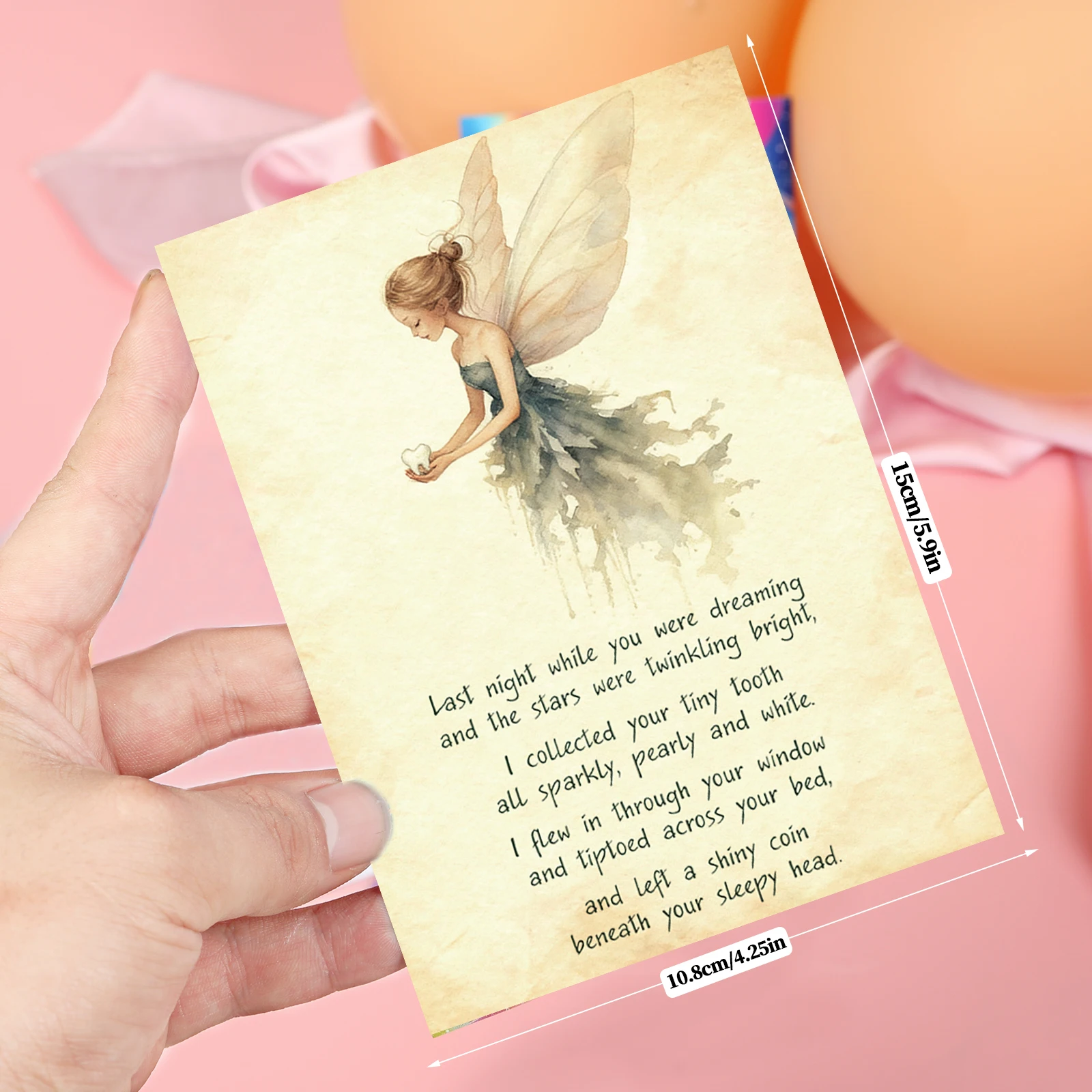 15pcs Tooth Fairy Certificates - Double sided printed watercolor illustrations+poetry, teeth replacement growth commemoration/pa