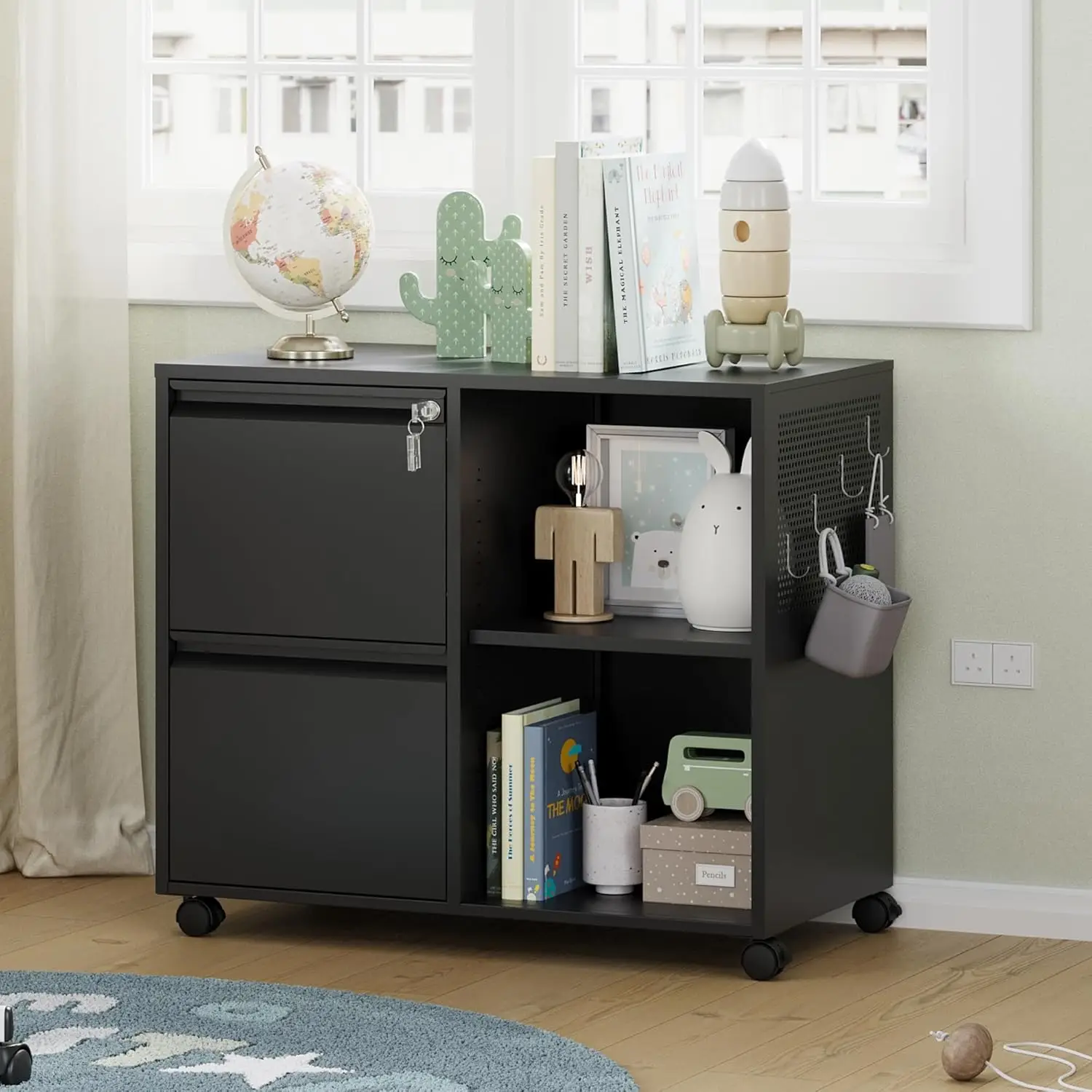 

Mobile File Cabinet, Metal Lateral Rolling Printer Stand Filing Cabinets with Shelves for Home Office-Storage A4/F4, Customized