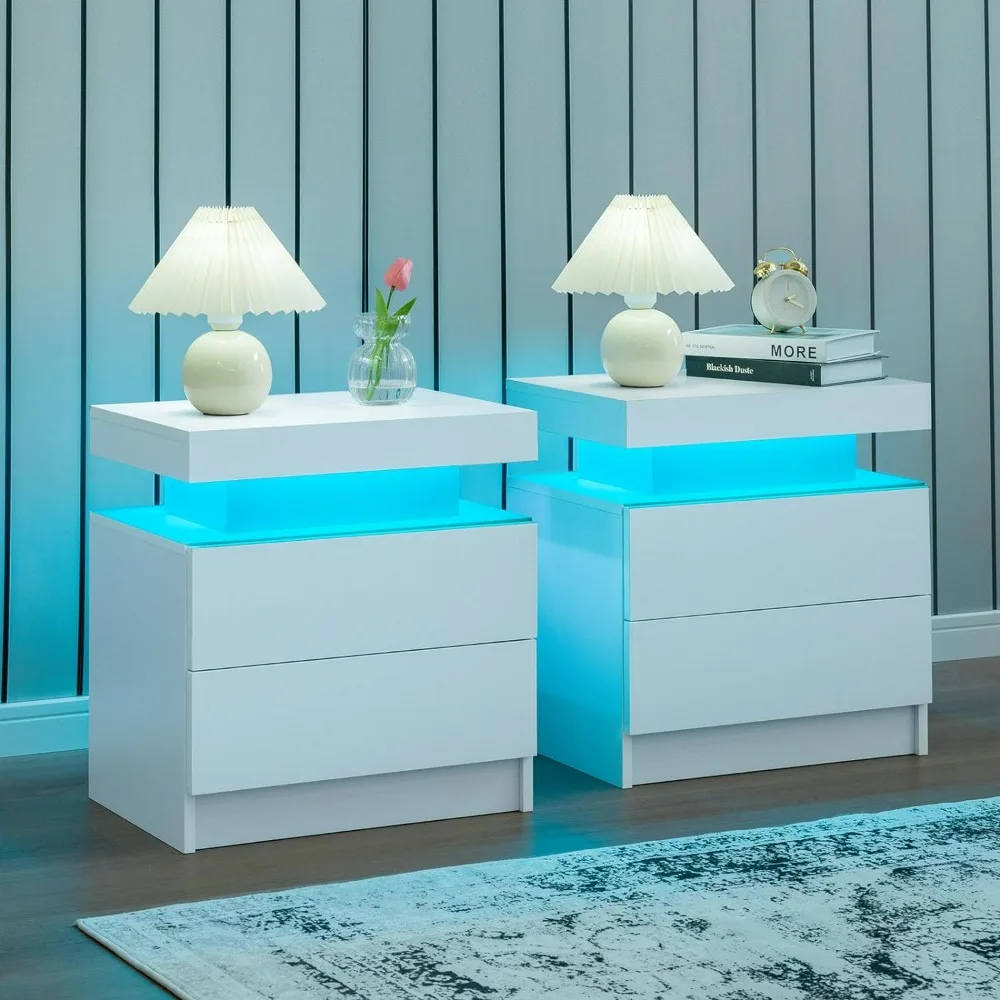 

Nightstand Set of 2 LED Nightstand with 2 Drawers, Bedside Table with Drawers for Bedroom Furniture, Side Bed Table