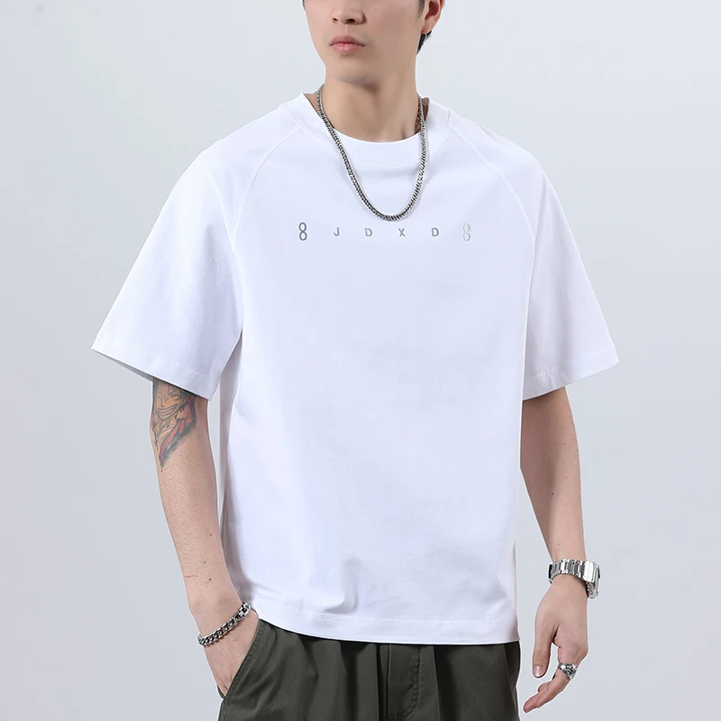

SL T9902 Tide cotton American high density knitted loose print fashionable versatile men's trend T short-sleeved