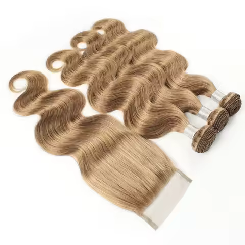 Body Wave Color 8 Ash Blonde 2/3/4 Bundles With 4x4 Closure Free Part Indian Remy Human Hair Weave Extension 95-100g/PC Almac