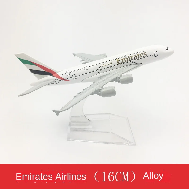 Modello di aereo Ornamenti statici in lega 16 cm Emirati Airbus A380 Aereo da aviazione Giocattoli in miniatura da collezione per ragazzi Dropshipping