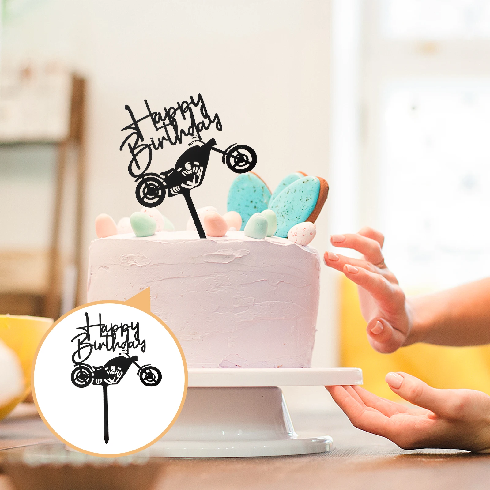 

10 Pcs Motorcycle License Plate Fruit Pick Party Cake Topper Car Acrylic Material Dessert Cupcake
