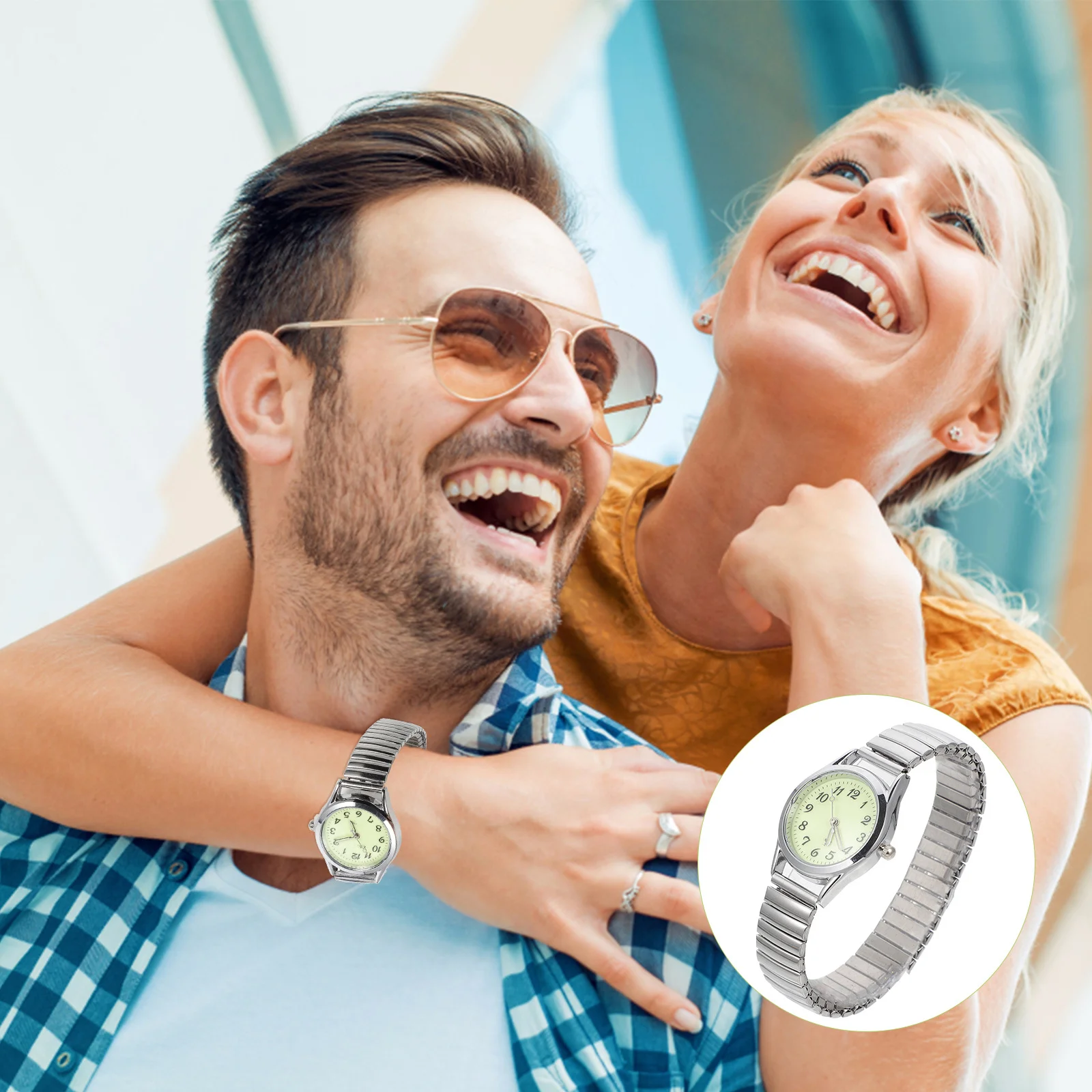ساعة كلاسيكية مضيئة لكبار السن، سوار توسيع فضي، ملابس كاجوال، وقت دقيق، هدية مريحة ولا تسبب الحساسية