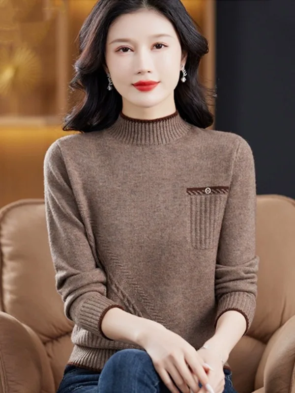 

Autumn Winter Knitted Sweater Base Layer irt Brand High End Soft Camere Women's Faion Inner Wear Regular Fit Long Sve