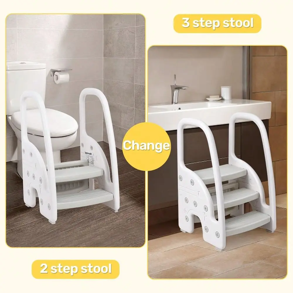 

Toddler Step Stool,Plastic Kids 3 Step Stool With Handles Sides,Lightweight NonSlip,Standing Stool Learning Helper For Toilet P