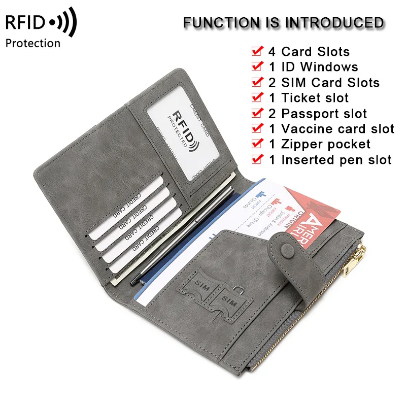 도난 방지 RFID 여권 홀더, 지퍼 버클 여행 지갑, 문서 홀더, 다기능 여행 여권 가방