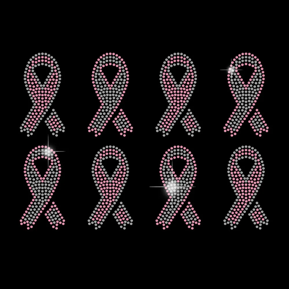 Iron on Rhinestone Pink Ribbons Heat Transfer for Breast Cancer Awareness T-Shirt Crystal Decor Clear Bling DIY Patch Clothing