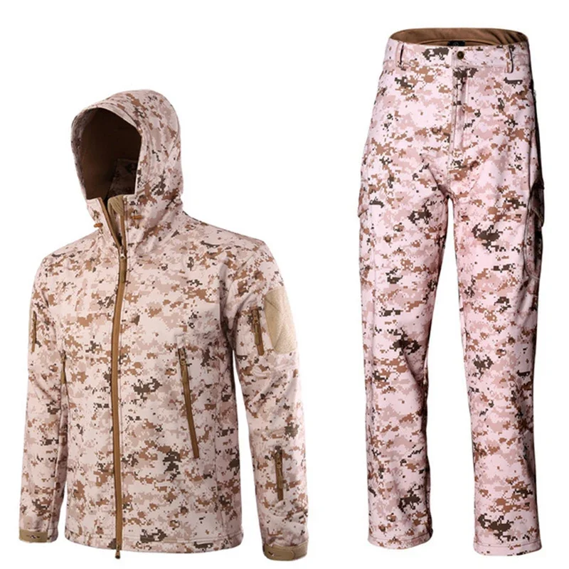 Hunting TAD Camouflage Shark Skin Soft Shell Tactical Suits Winter Autumn Waterproof Fleece Combat Gear Men Clothing Suit