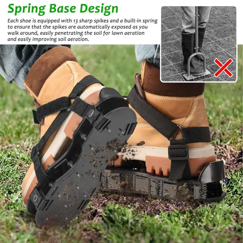 

1 Pair Garden Nail Shoes Grass Loose Soil Tool Lawn Aerator Grass Spikes Shoes With Spring Base Yard Grass Cultivator